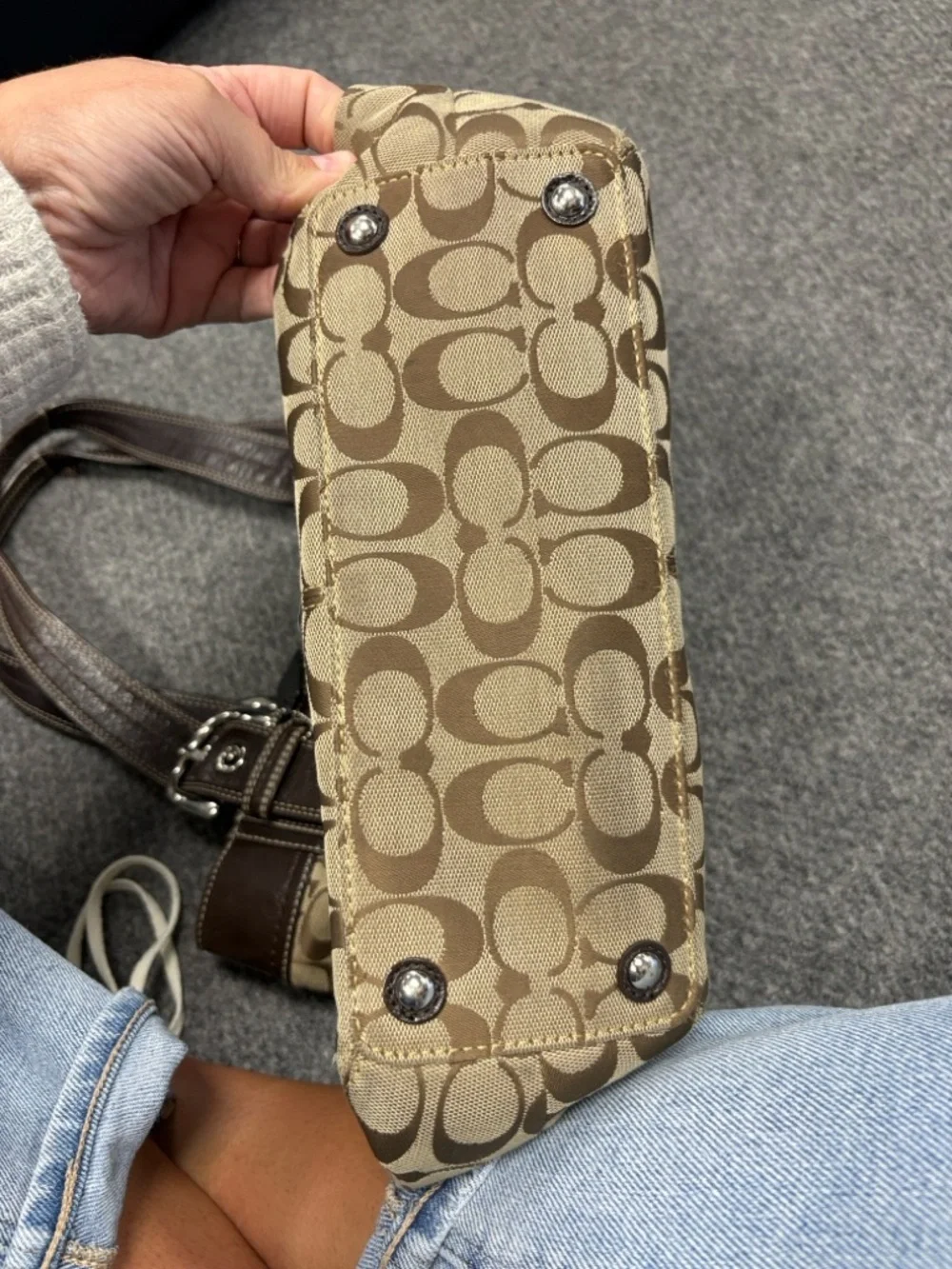Coach Beige and Brown Signature Canvas Tote F15047